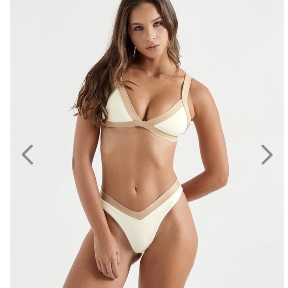 NWT OneOne Swimwear Bikini SET Juno Beach Kameron Jesse New Beige Small Neutral